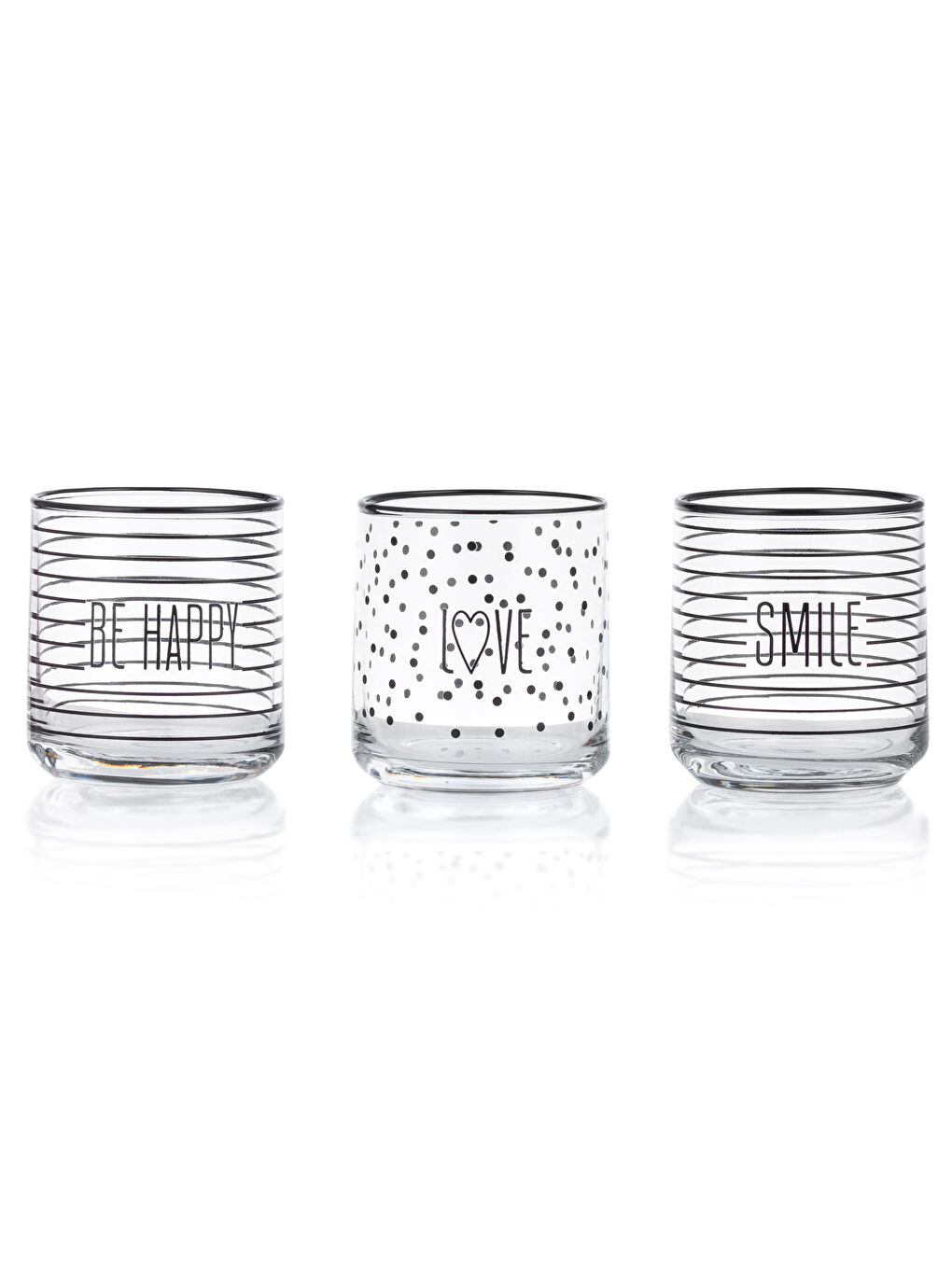 Siyah Baskılı Cam Bardak Seti 3'lü 260 ml-4