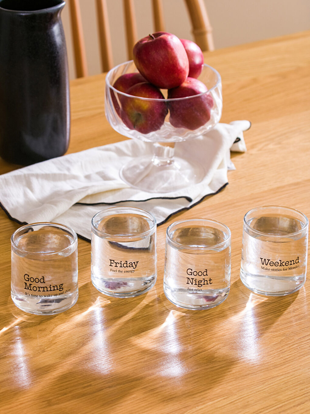 Siyah Yazı Baskılı Cam Bardak 4'lü 260 ml