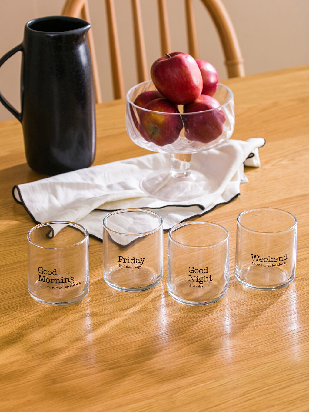 Siyah Yazı Baskılı Cam Bardak 4'lü 260 ml-1