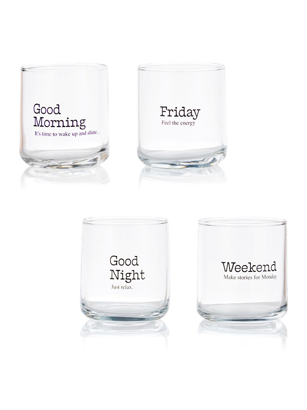 Siyah Yazı Baskılı Cam Bardak 4'lü 260 ml-3