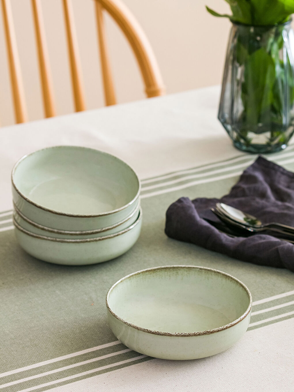 Yeşil Düz Seramik Kase Seti 4'lü