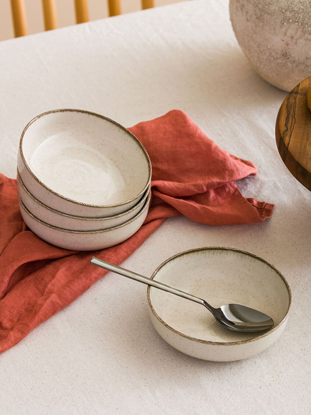 Bej Düz Seramik Kase Seti 4'lü