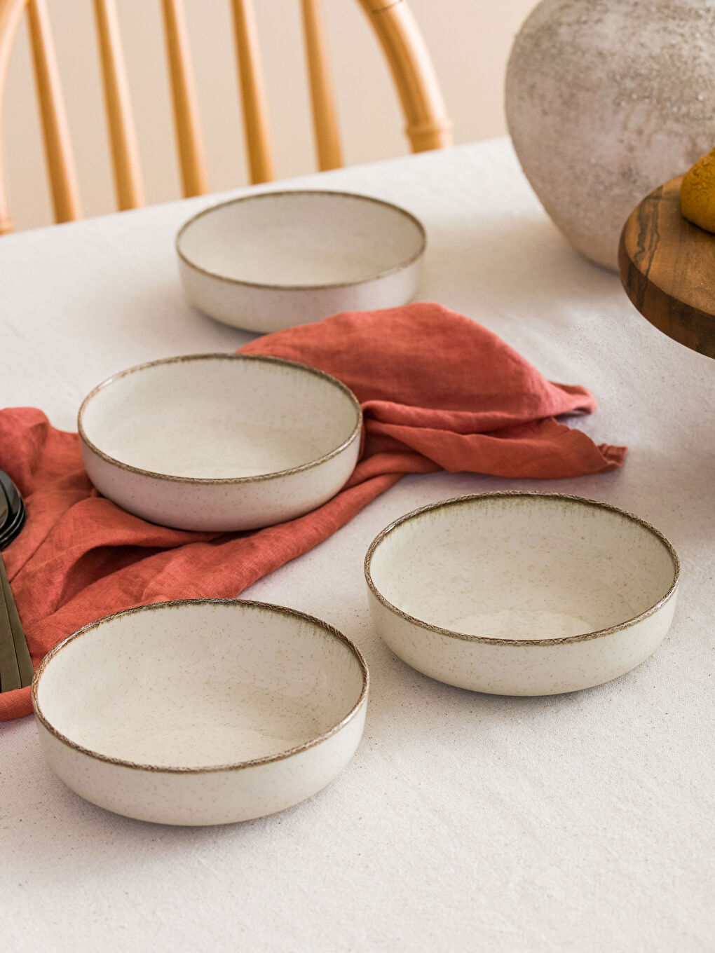 Bej Düz Seramik Kase Seti 4'lü-1
