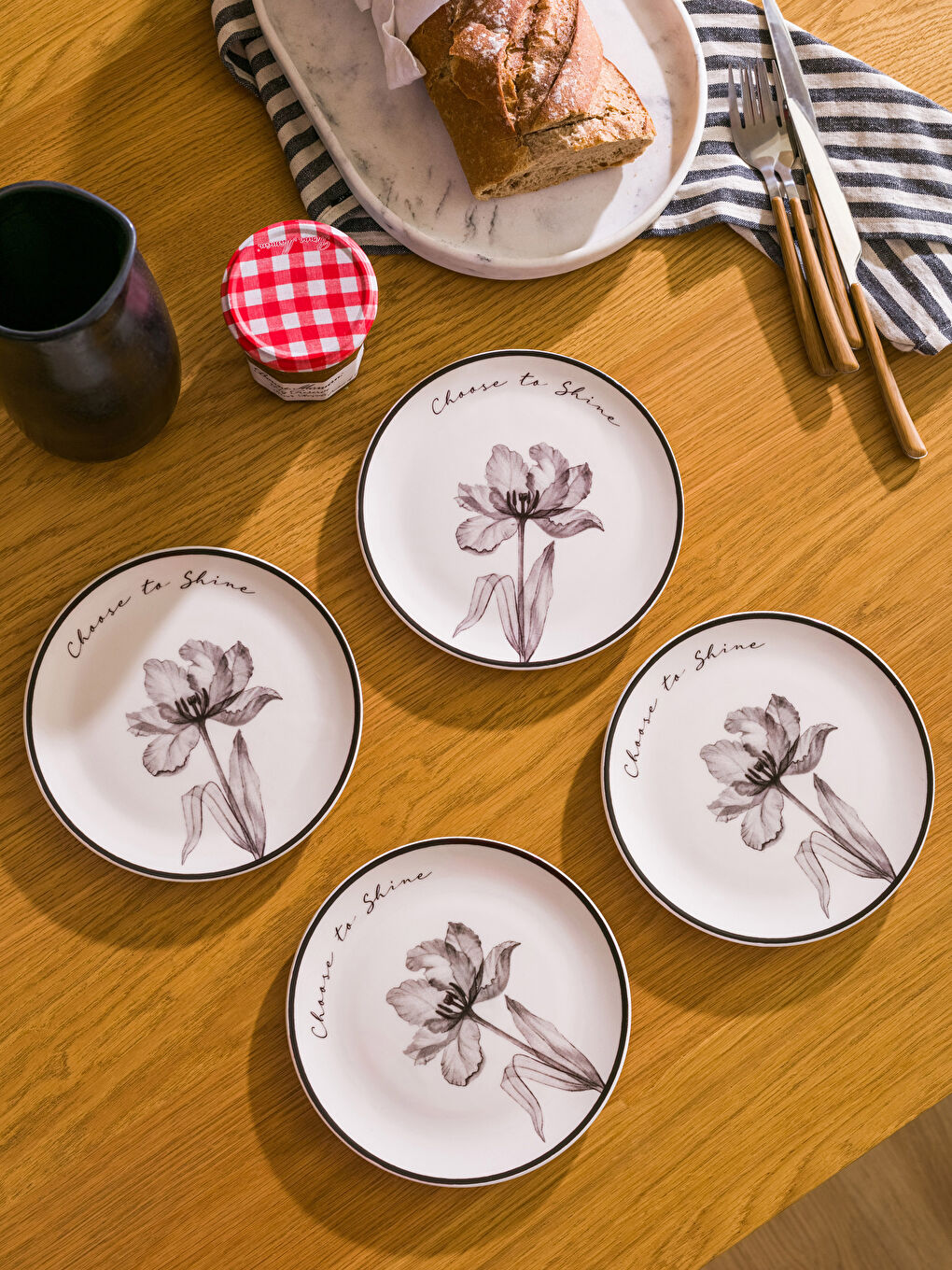 Set Farfurii pentru Tort din Ceramică Imprimată, Pachet de 4-1