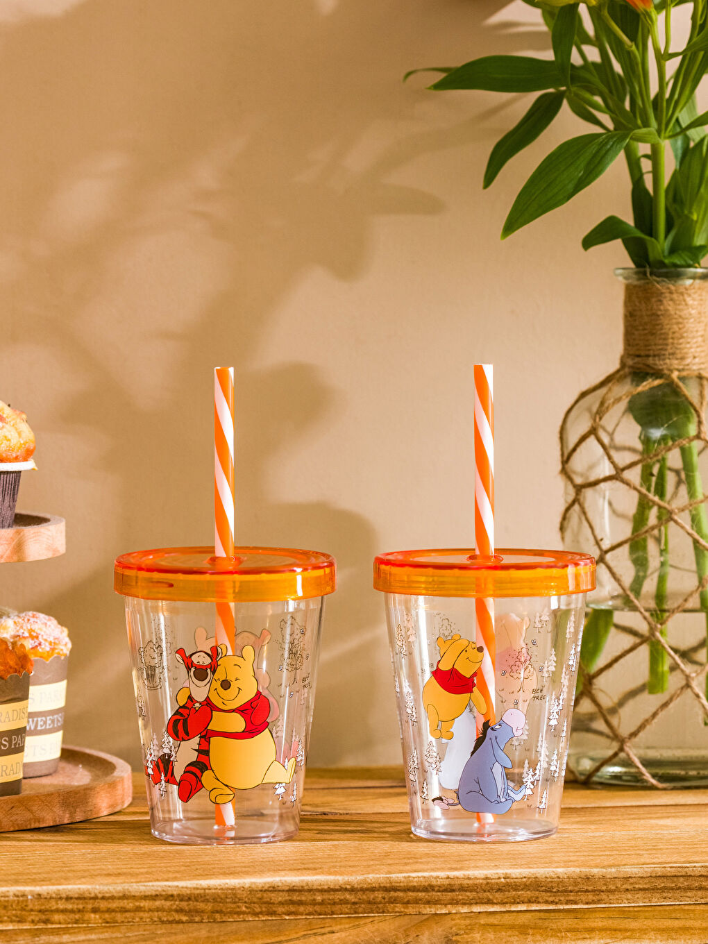 Karışık Winnie The Pooh Baskılı Pipetli Bardak 2'li 450 ml