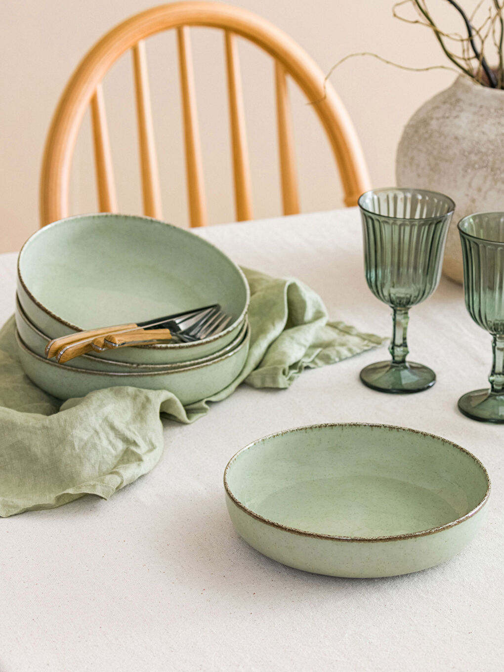 Yeşil Düz Porselen Tabak 4'lü 20 cm