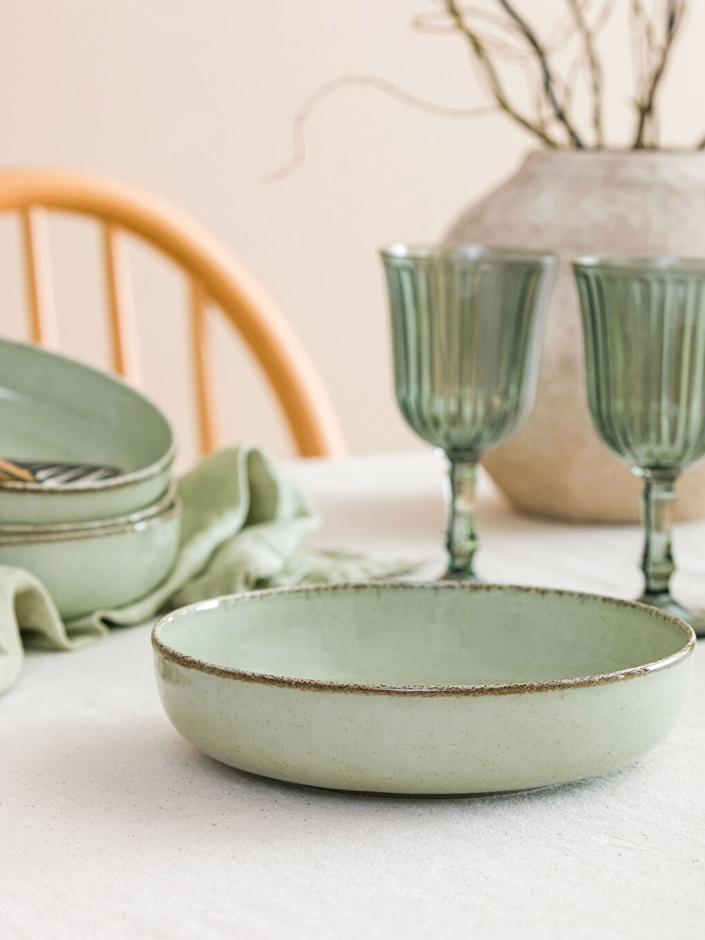 Yeşil Düz Porselen Tabak 4'lü 20 cm-2