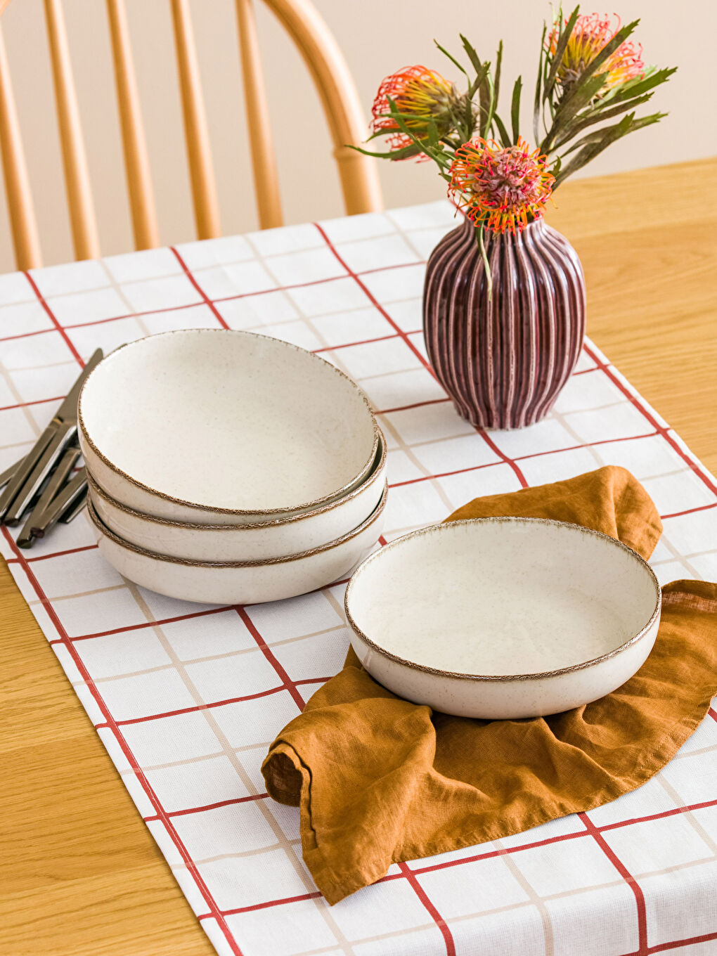 Bej Düz Porselen Tabak 4'lü 20 cm-1