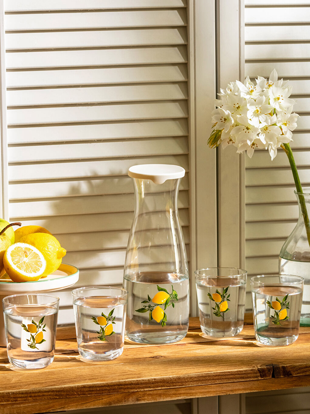 Karışık Baskılı Bardak ve Karaf Sürahi Set