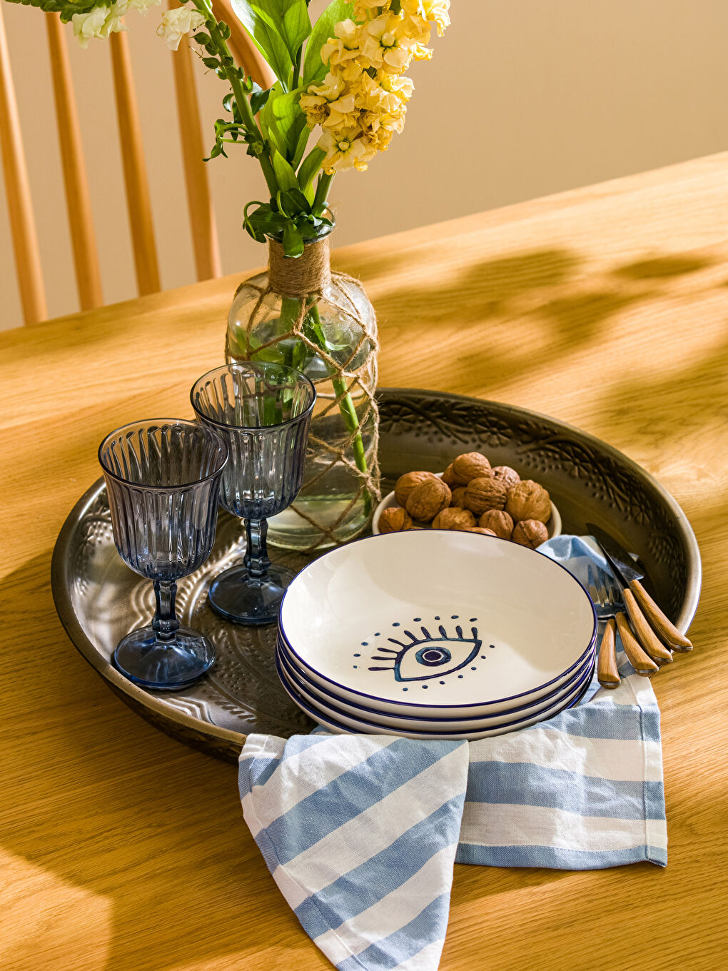 Mavi Göz Baskılı Seramik Çukur Tabak 4'lü