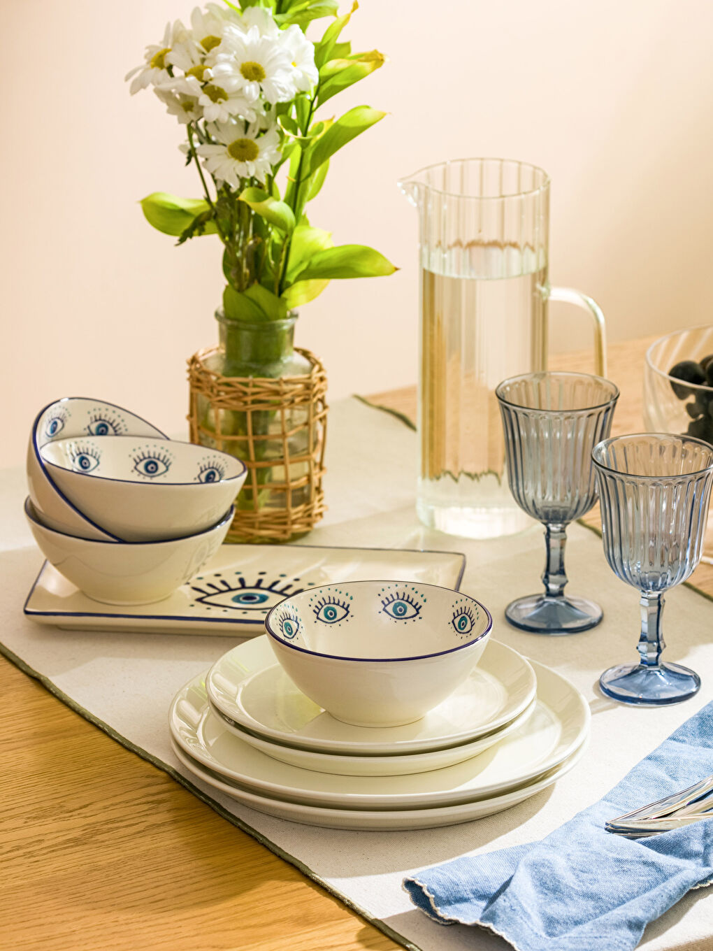 Mavi Göz Baskılı Seramik Kase 15 cm