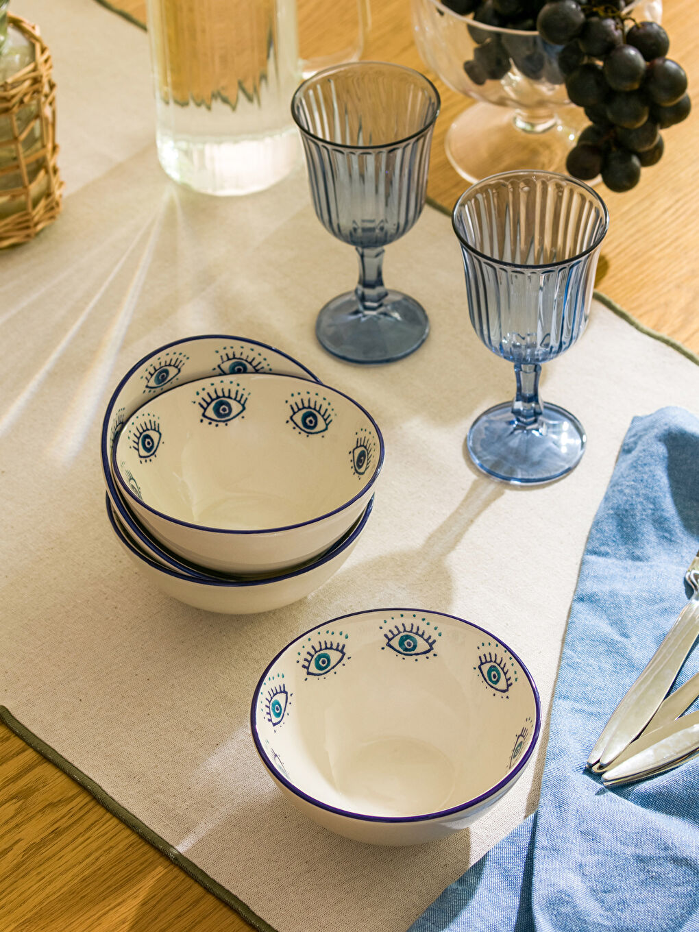 Mavi Göz Baskılı Seramik Kase 15 cm-1