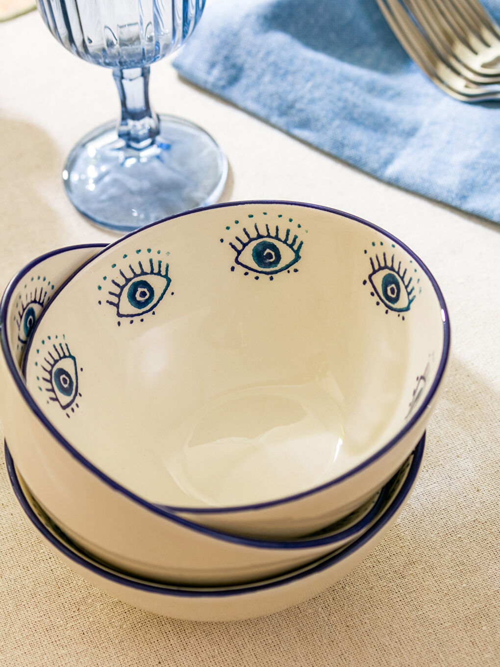 Mavi Göz Baskılı Seramik Kase 15 cm-3