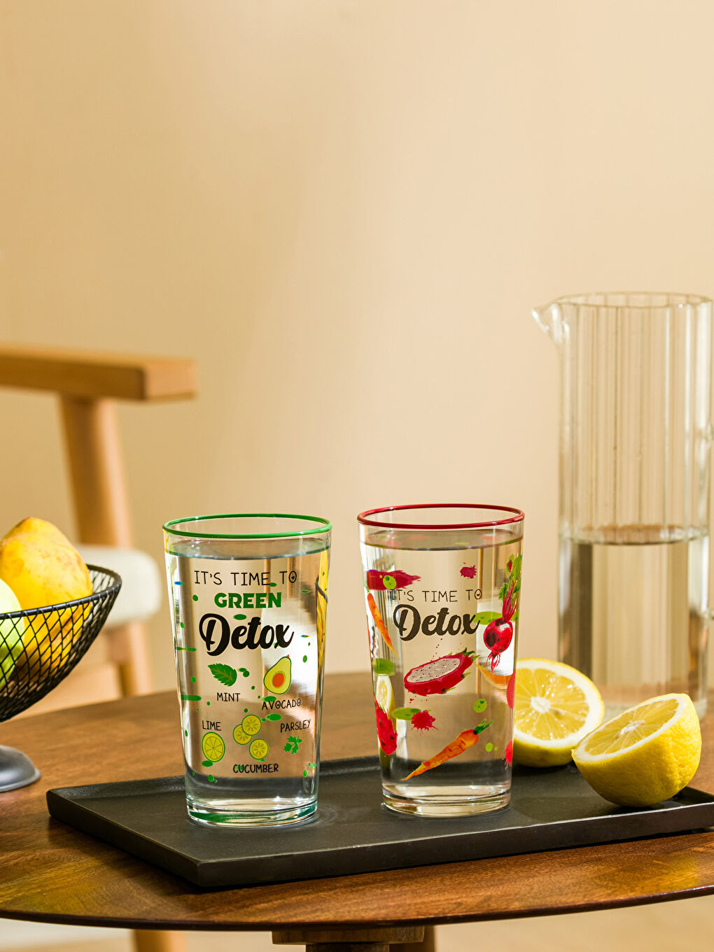 Karışık Yazı Baskılı Cam Bardak 2'li 570 ml