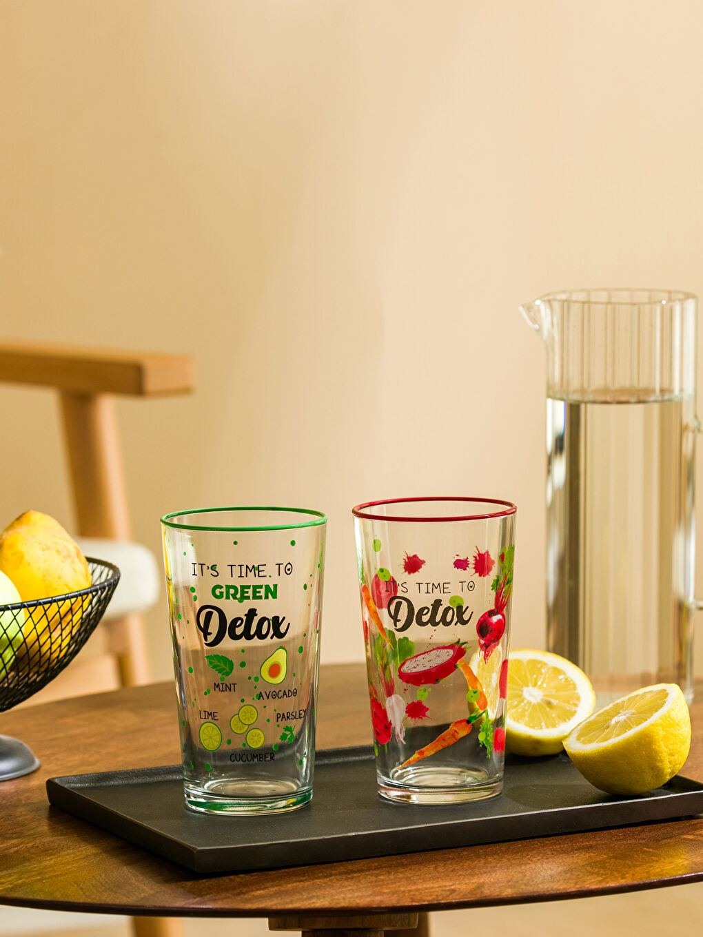 Karışık Yazı Baskılı Cam Bardak 2'li 570 ml-1