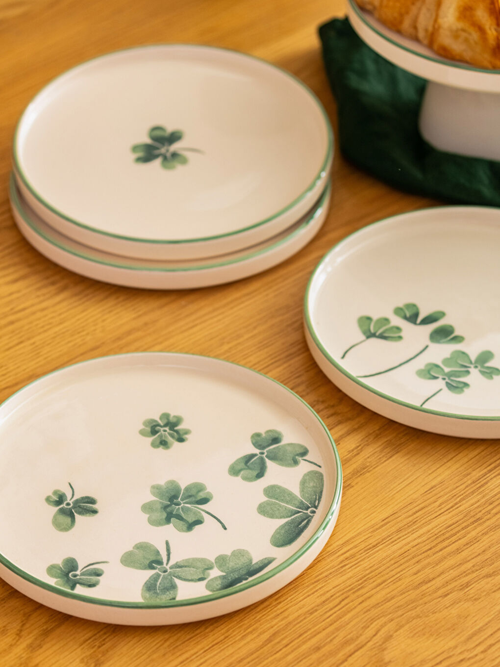 Yeşil Baskılı Seramik Pasta Tabağı Seti 4'lü-2