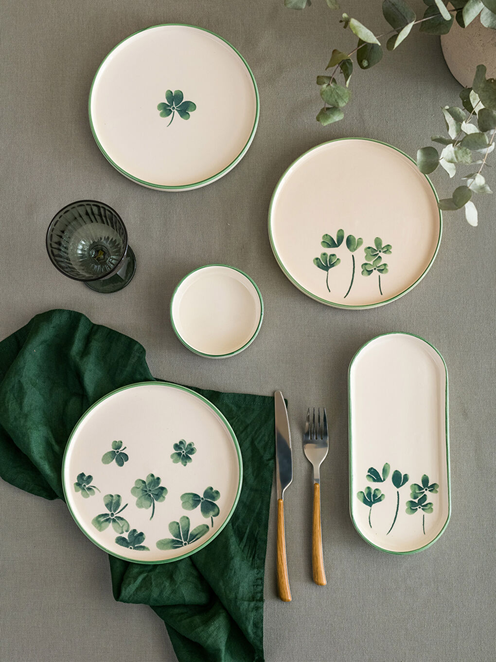 Yeşil 10 Parça 4 Kişilik Seramik Kahvaltı Takımı-1