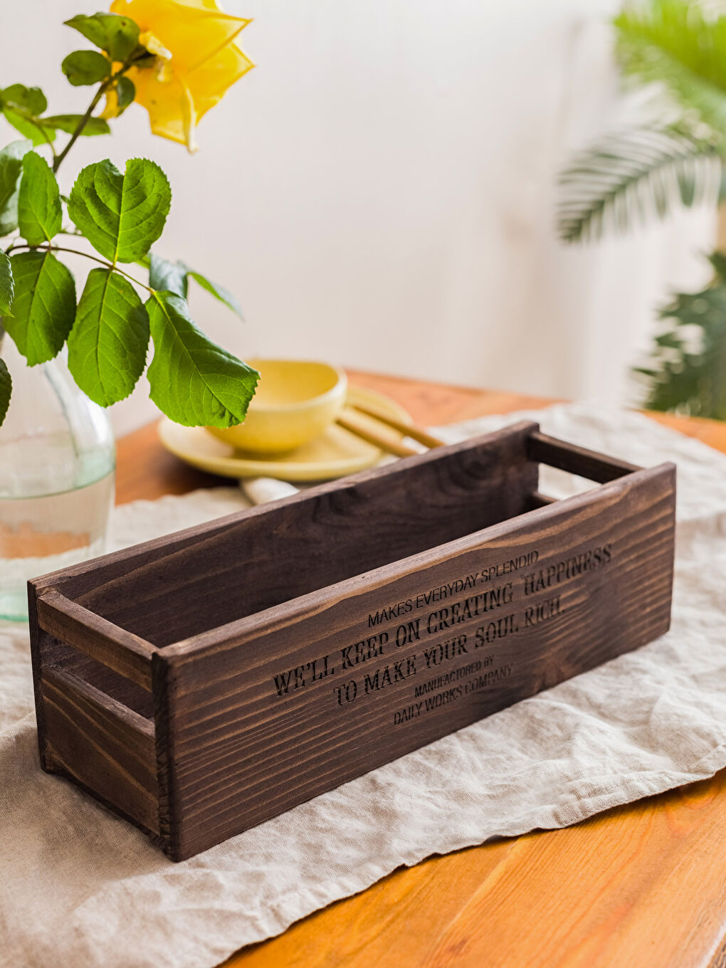 Kahverengi Baskılı Ahşap Organizer Kutu 11x33x10 cm