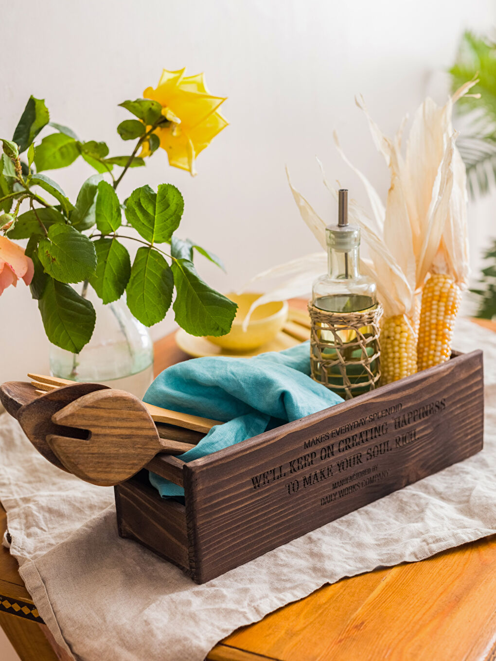 Kahverengi Baskılı Ahşap Organizer Kutu 11x33x10 cm-1