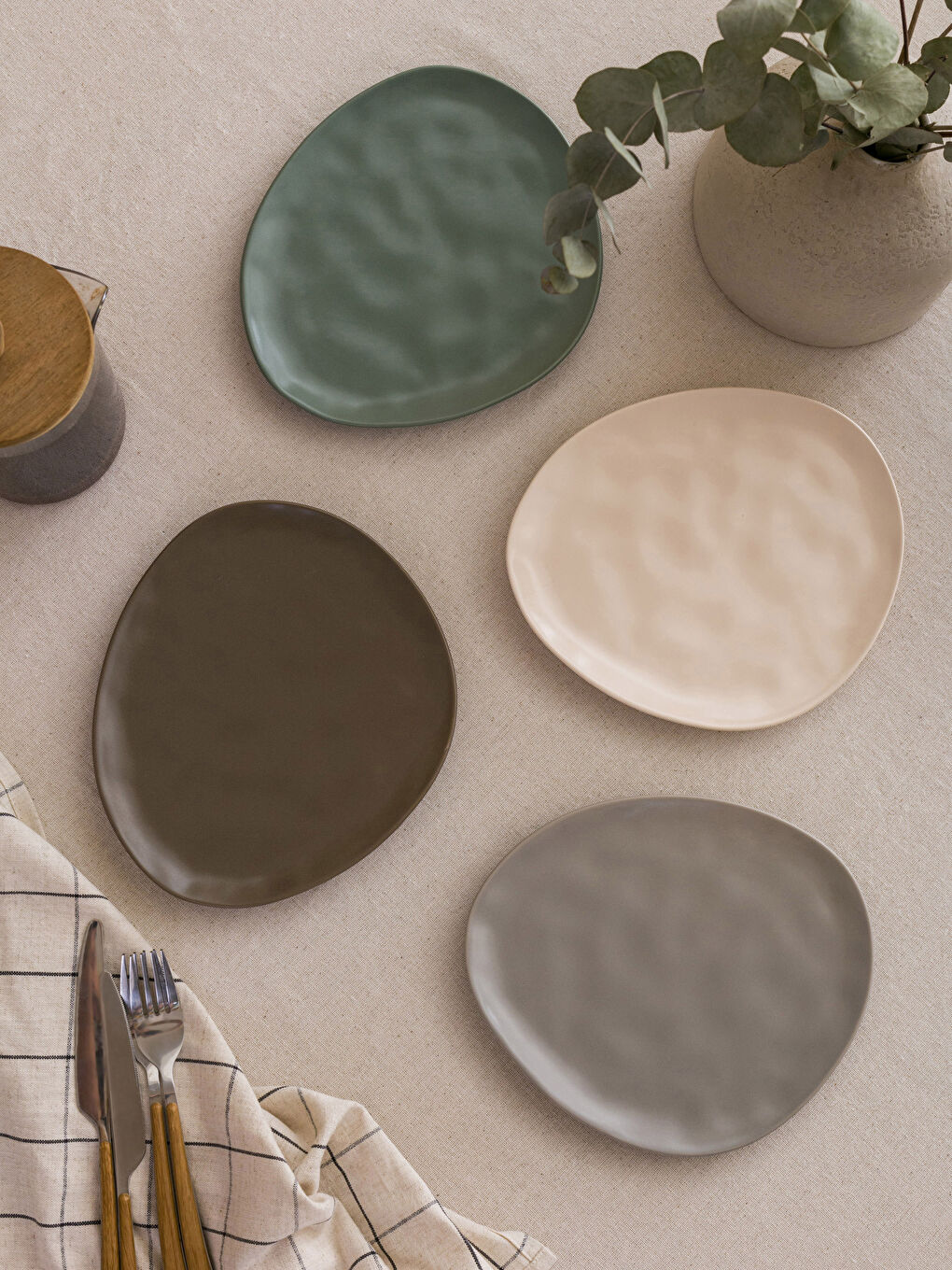 Yeşil Desenli Seramik Pasta Tabağı 4'lü 23 cm