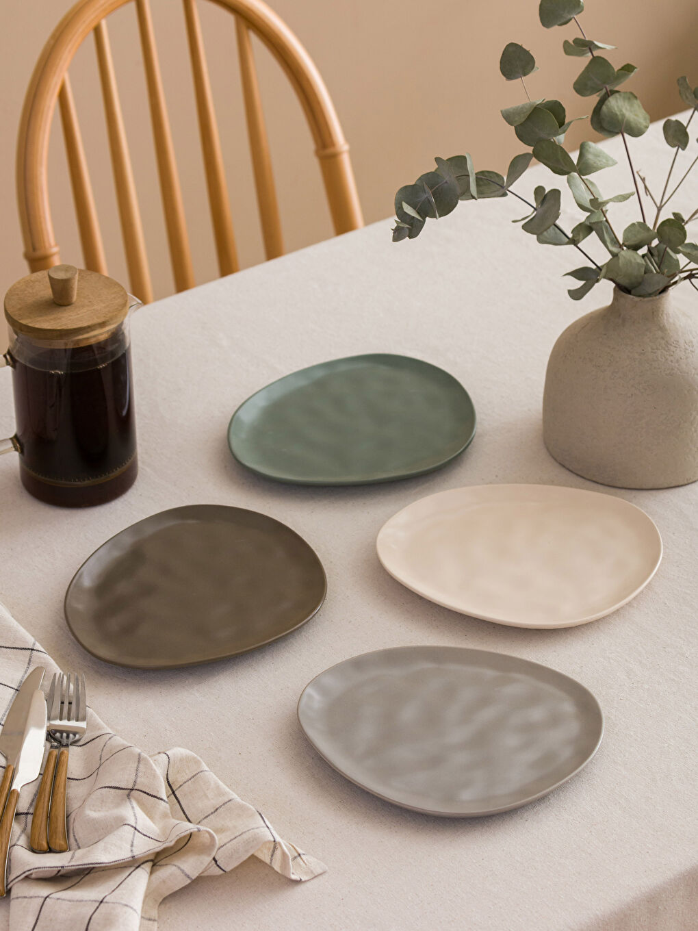 Yeşil Desenli Seramik Pasta Tabağı 4'lü 23 cm-1