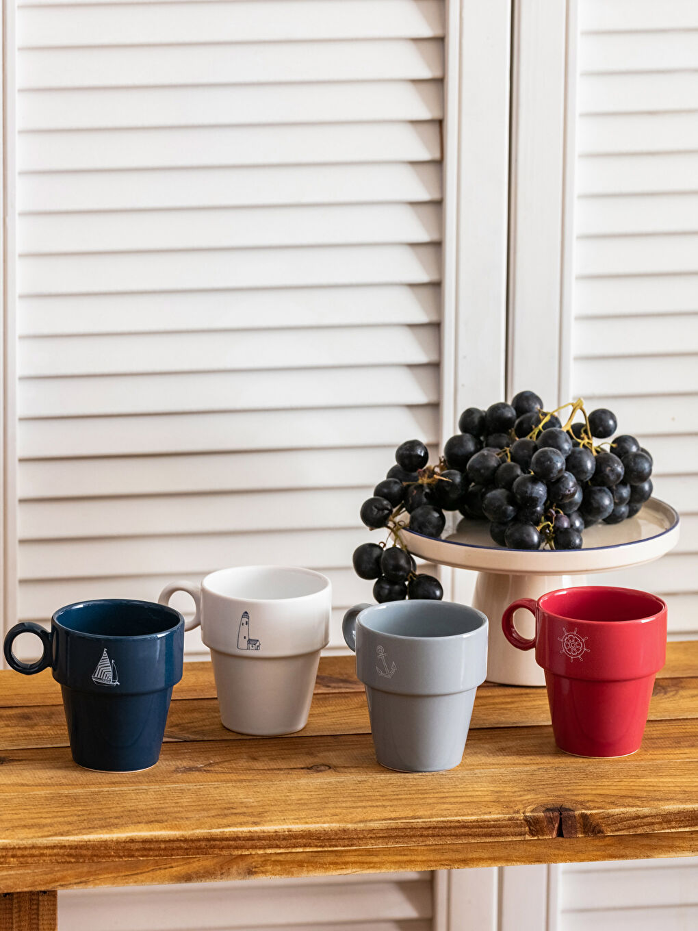 Karışık Yazı Baskılı Seramik Kupa Bardak 4 'lü Set