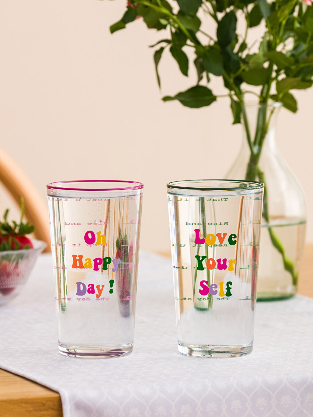 Karışık Yazı Baskılı Cam Bardak 2'li 570 ml