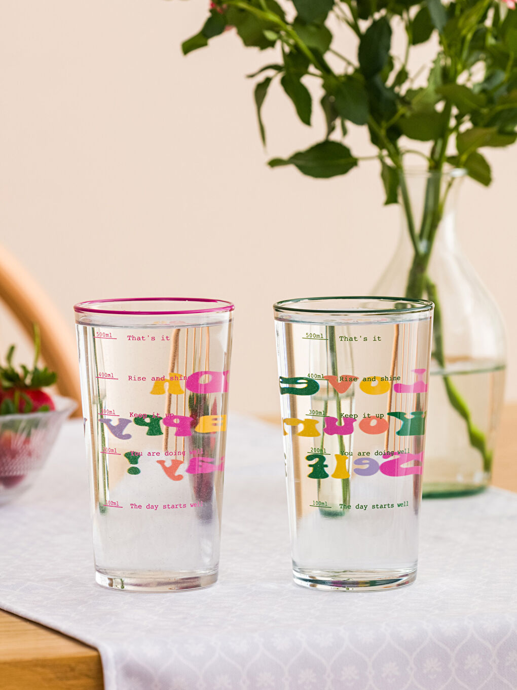 Karışık Yazı Baskılı Cam Bardak 2'li 570 ml-1