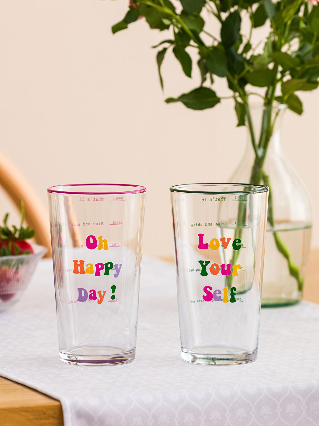 Karışık Yazı Baskılı Cam Bardak 2'li 570 ml-2