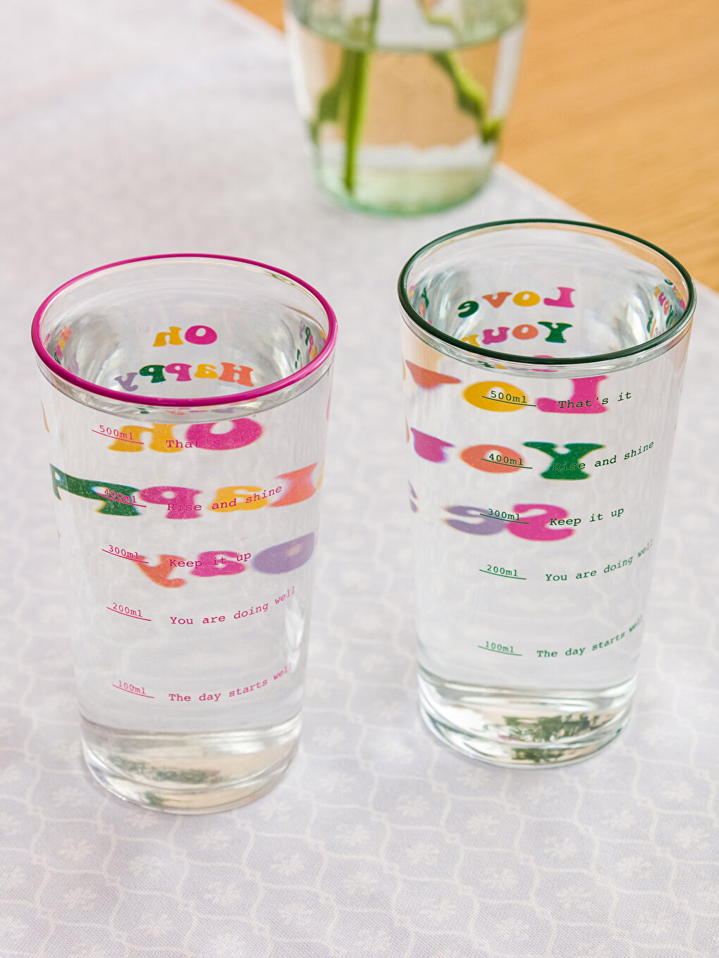 Karışık Yazı Baskılı Cam Bardak 2'li 570 ml-3
