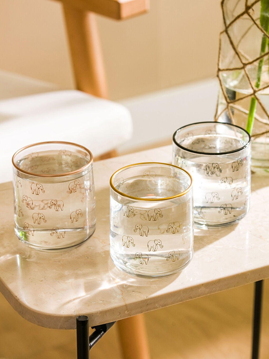 Karışık Fil Baskılı Cam Bardak Seti 3'lü 260 ml