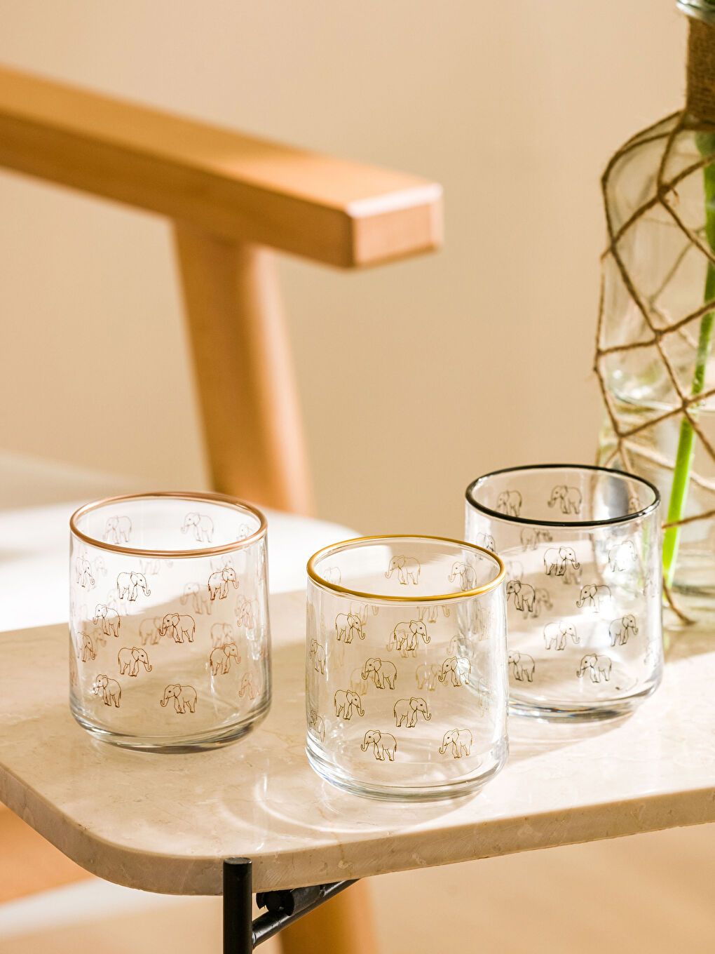 Karışık Fil Baskılı Cam Bardak Seti 3'lü 260 ml-1