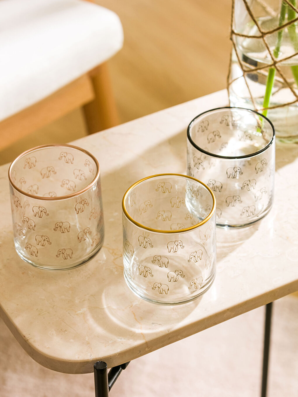 Karışık Fil Baskılı Cam Bardak Seti 3'lü 260 ml-2