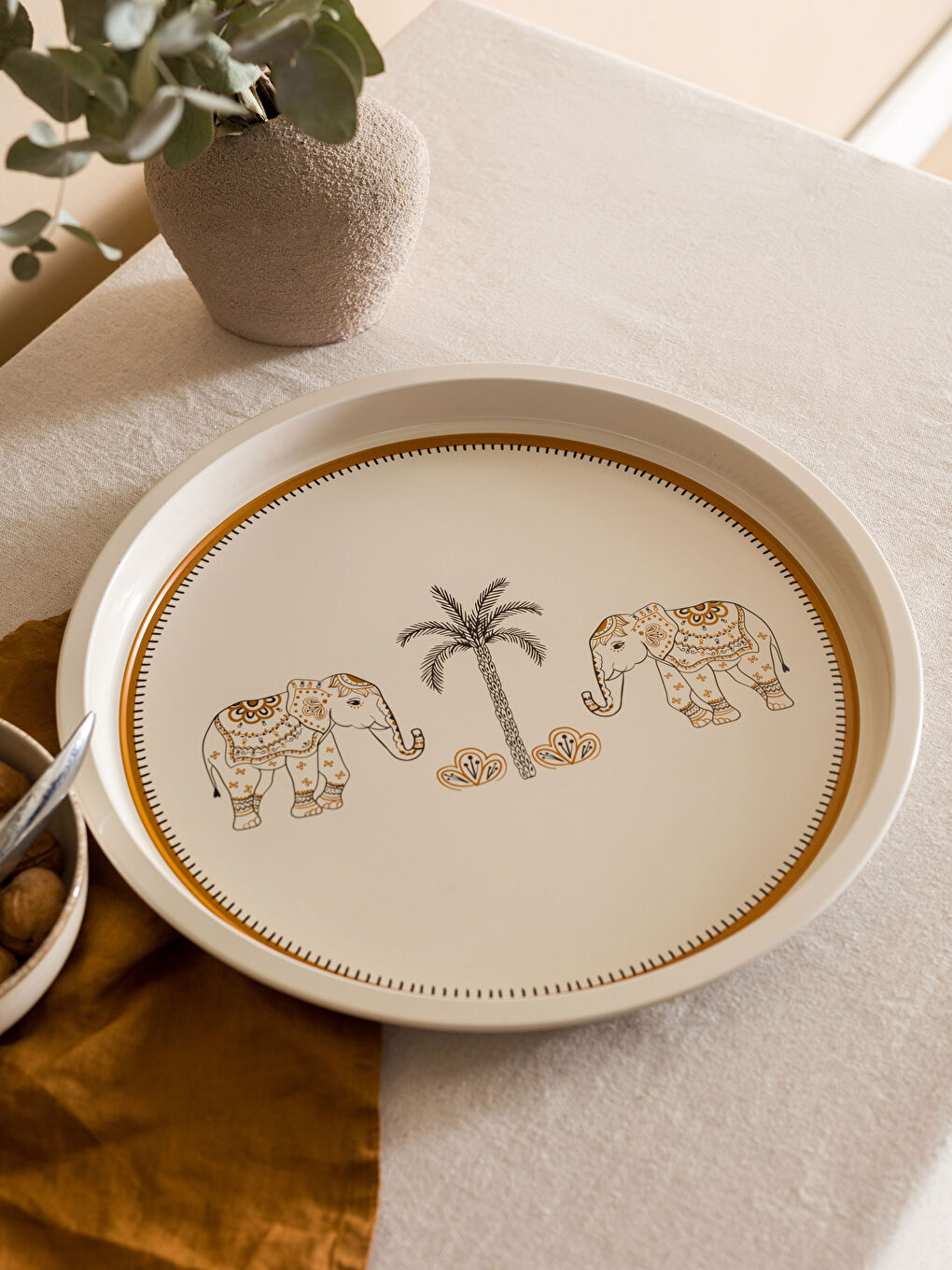 Karışık Fil Desenli Metal Tepsi 34 cm-1