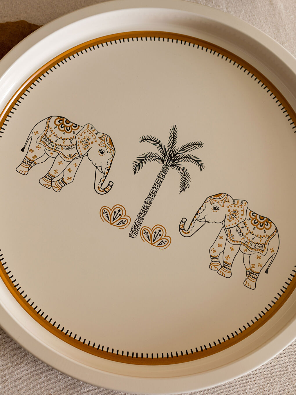Karışık Fil Desenli Metal Tepsi 34 cm-2