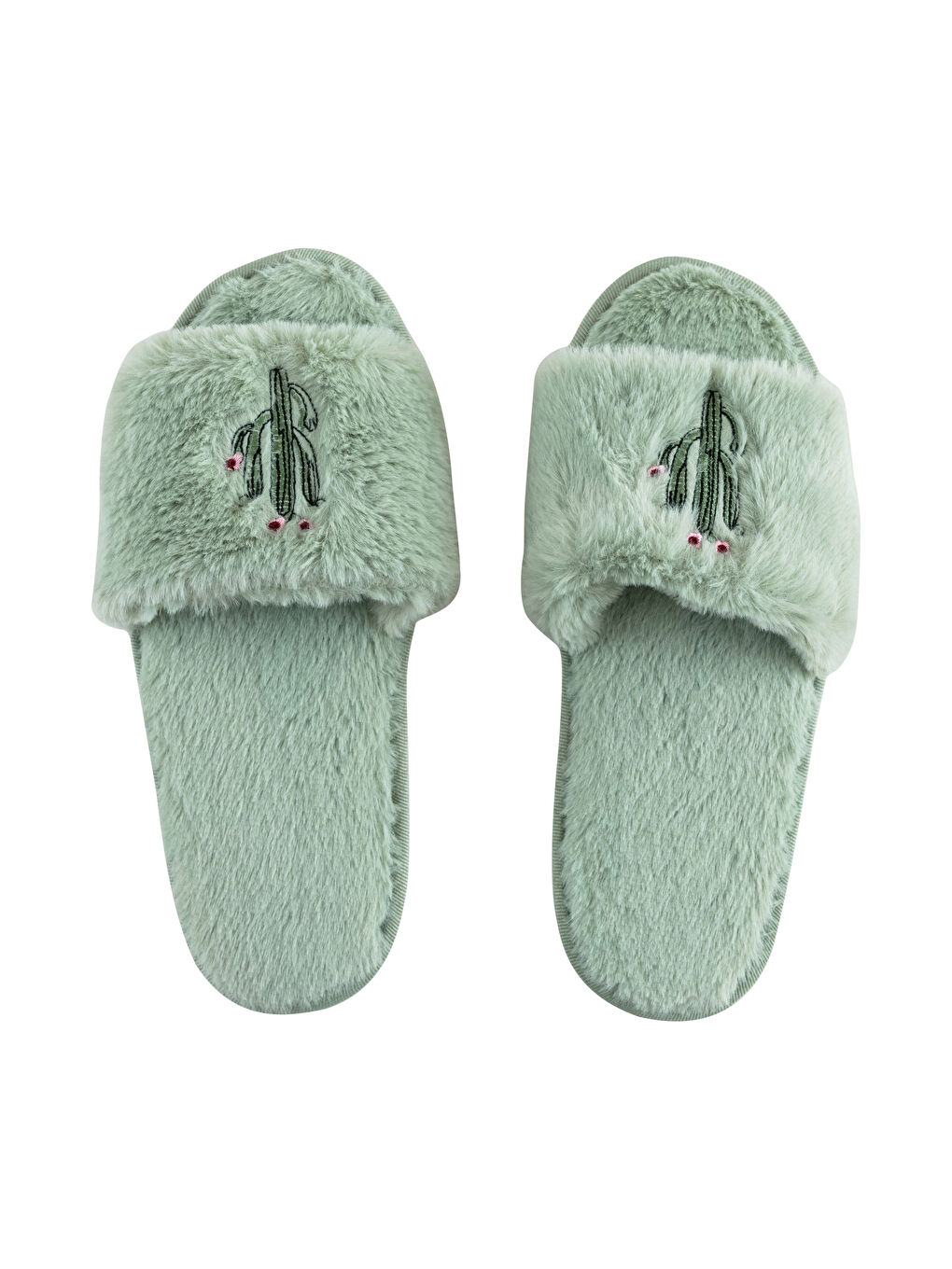 Yeşil Nakış Detaylı Tek Bantlı Kadın Ev Terliği-4