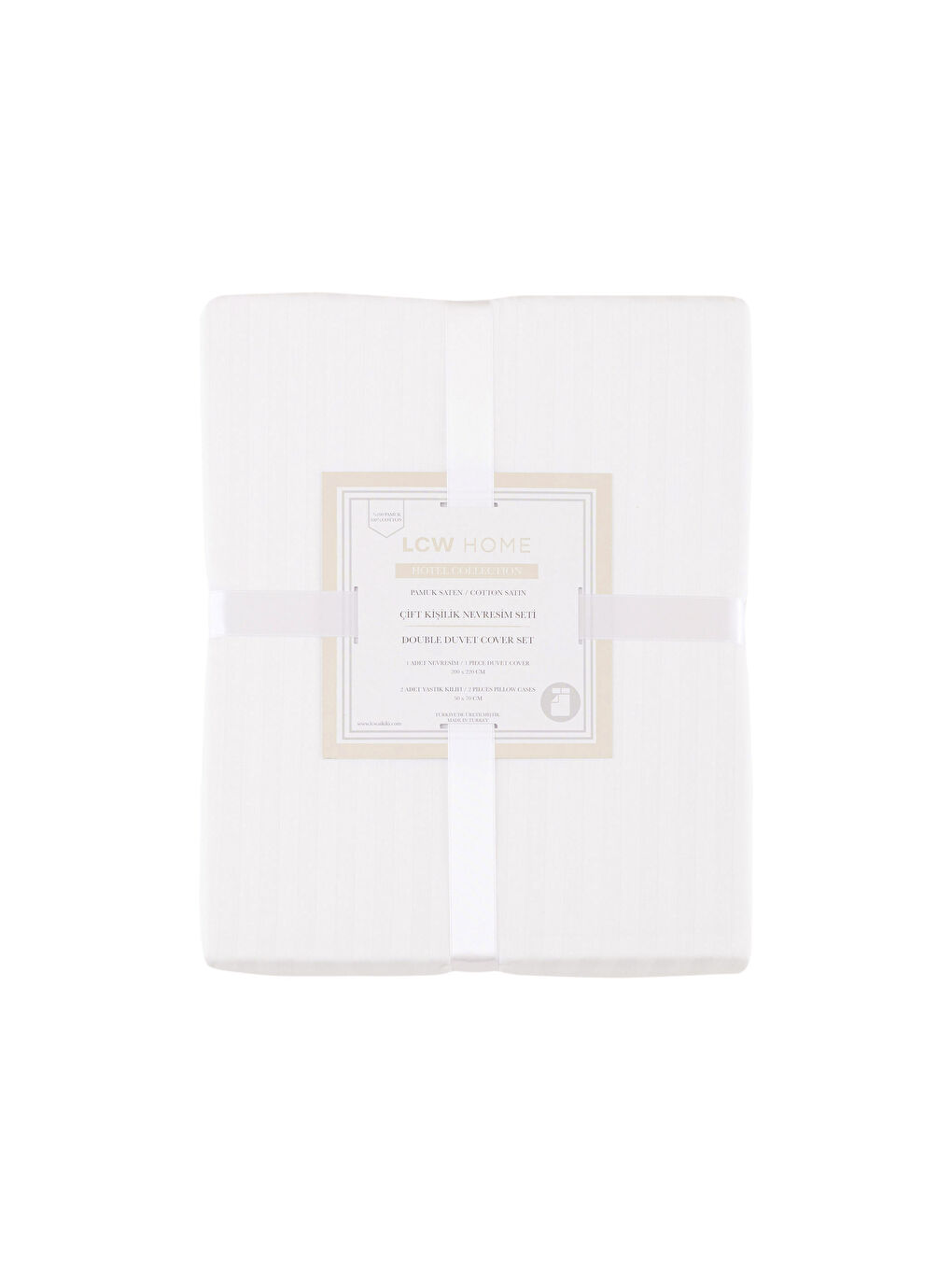 Beyaz Çizgili Pamuk Saten Çift Kişilik Nevresim Seti-5