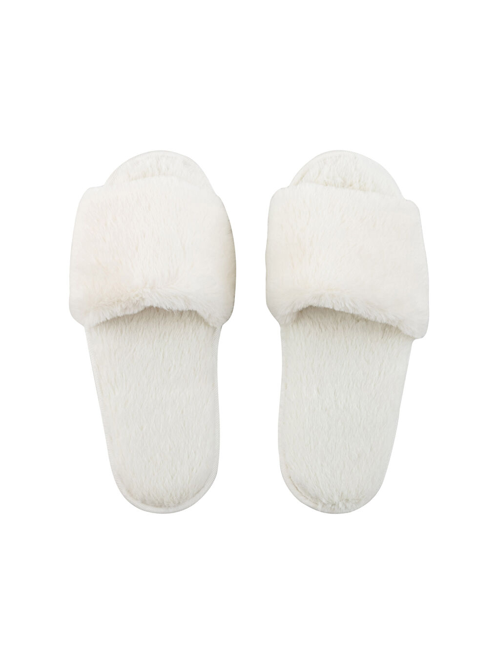 Ekru Tek Bantlı Kadın Pelüş Ev Terliği-4