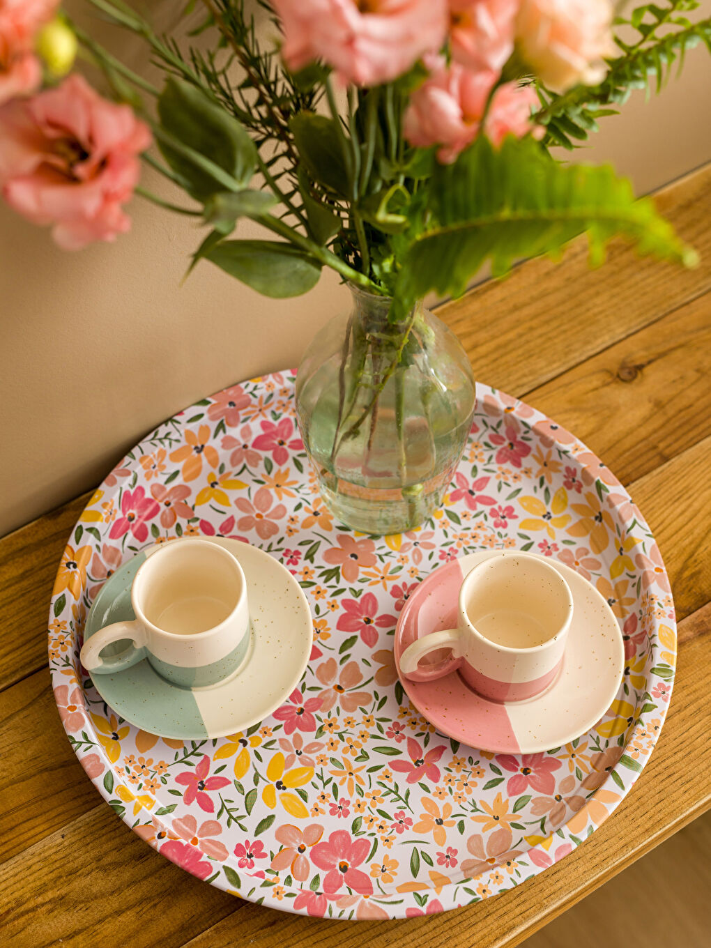 Karışık Çiçek Baskılı Metal Tepsi 34 cm