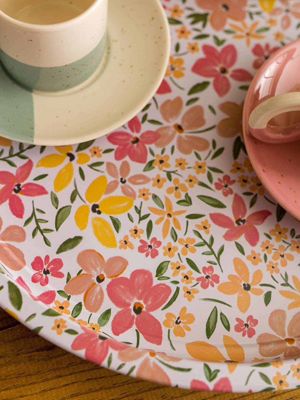 Karışık Çiçek Baskılı Metal Tepsi 34 cm-2