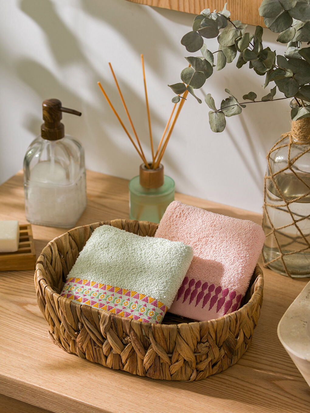 Yeşil Etnik Nakışlı El Havlusu 2'Li-1