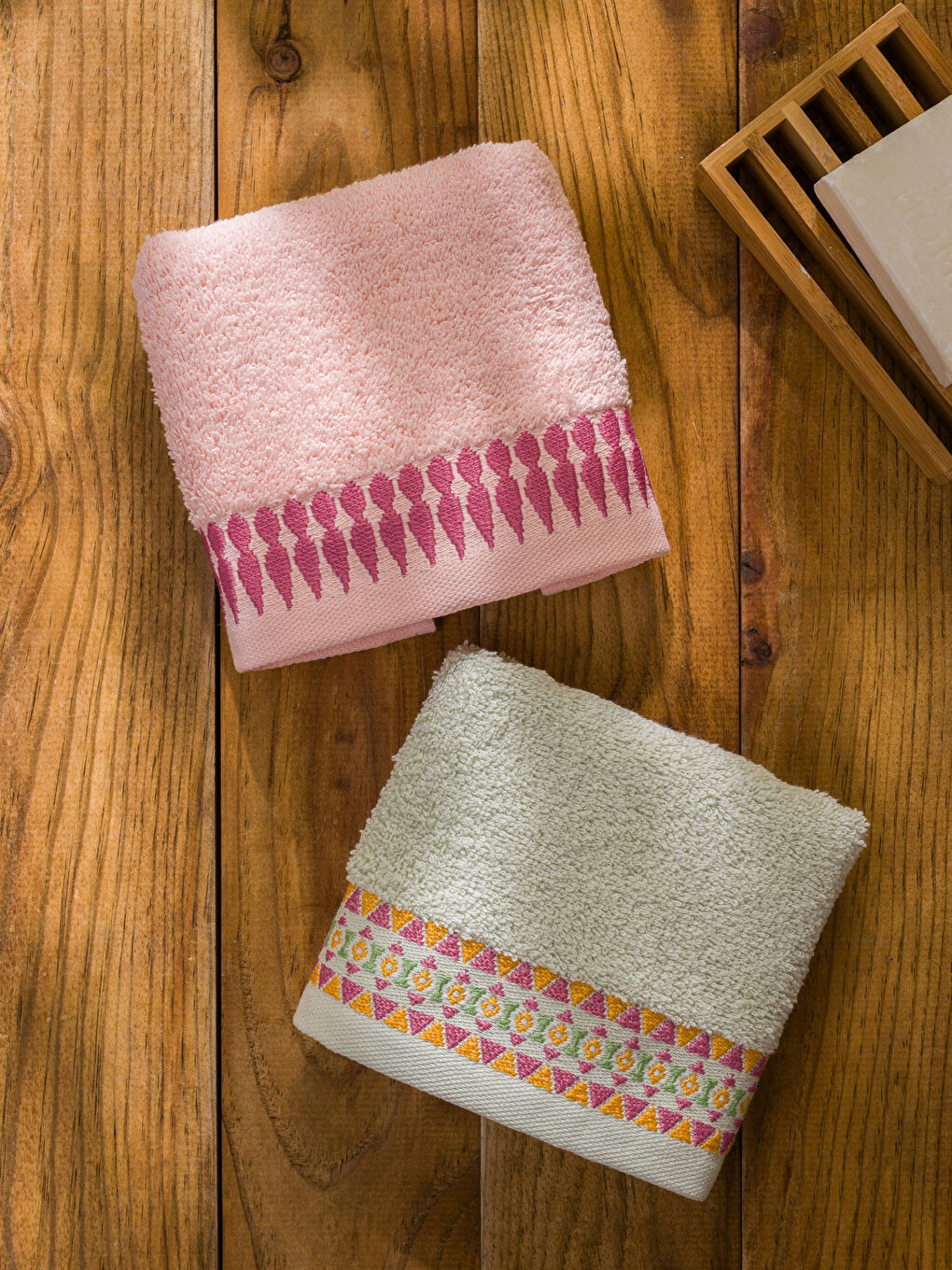 Yeşil Etnik Nakışlı El Havlusu 2'Li-2