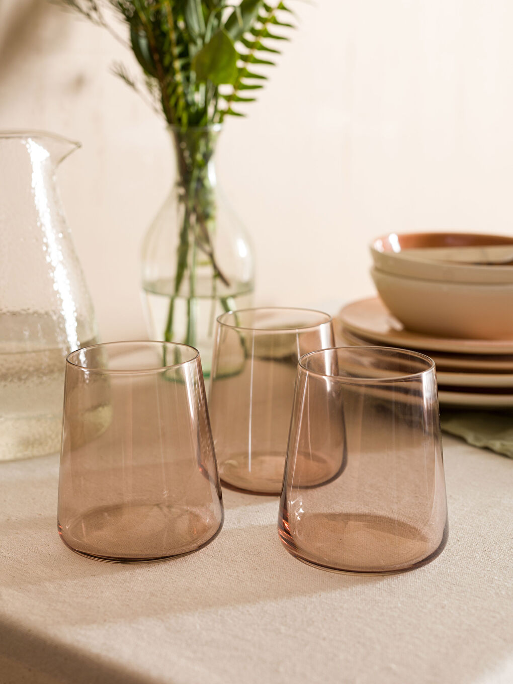 Kahverengi Cam Bardak Seti 3'lü 380 ml-1