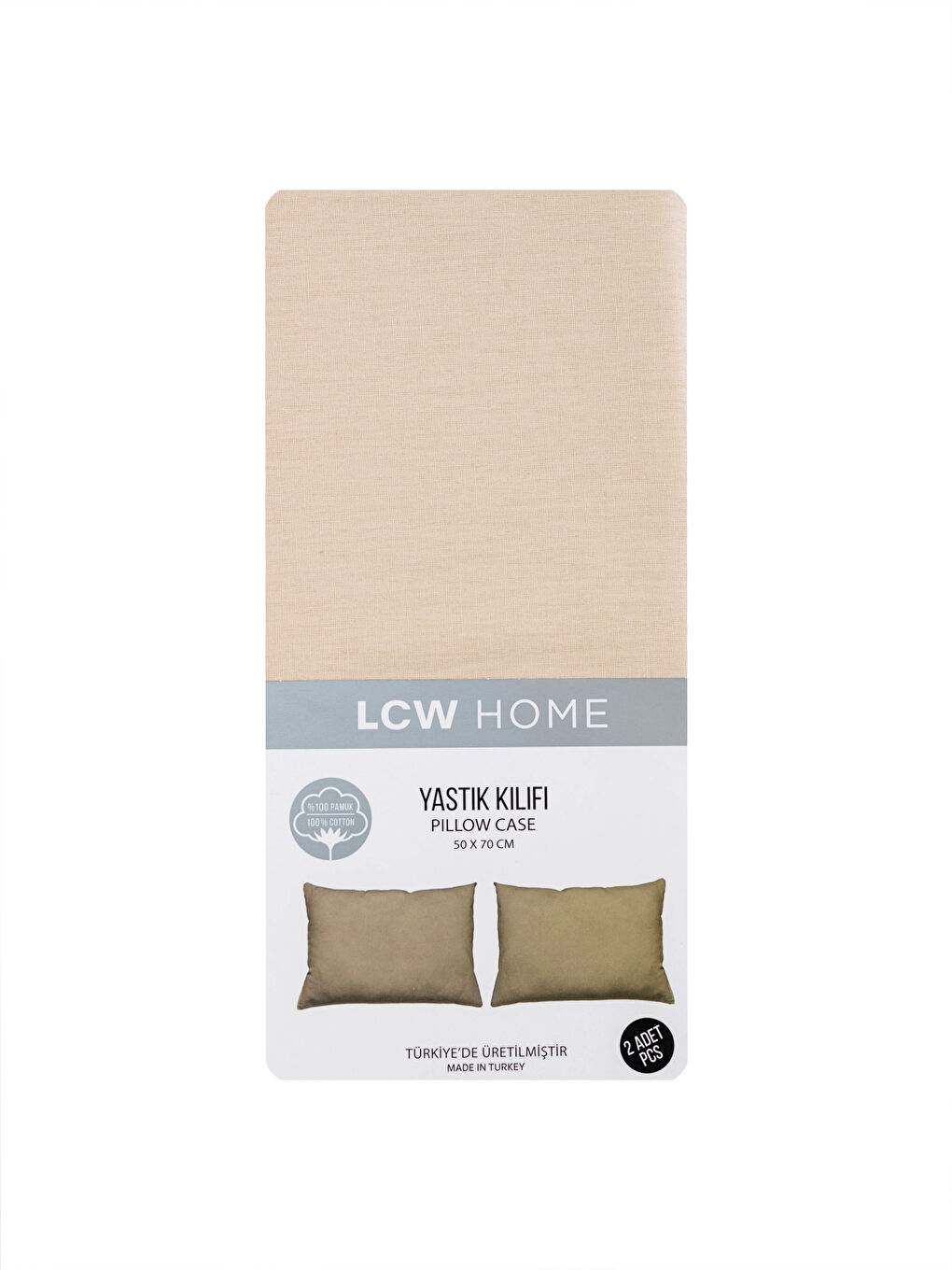 Bej Pamuklu Düz Yastık Kılıfı 2'li 50x70 cm-3