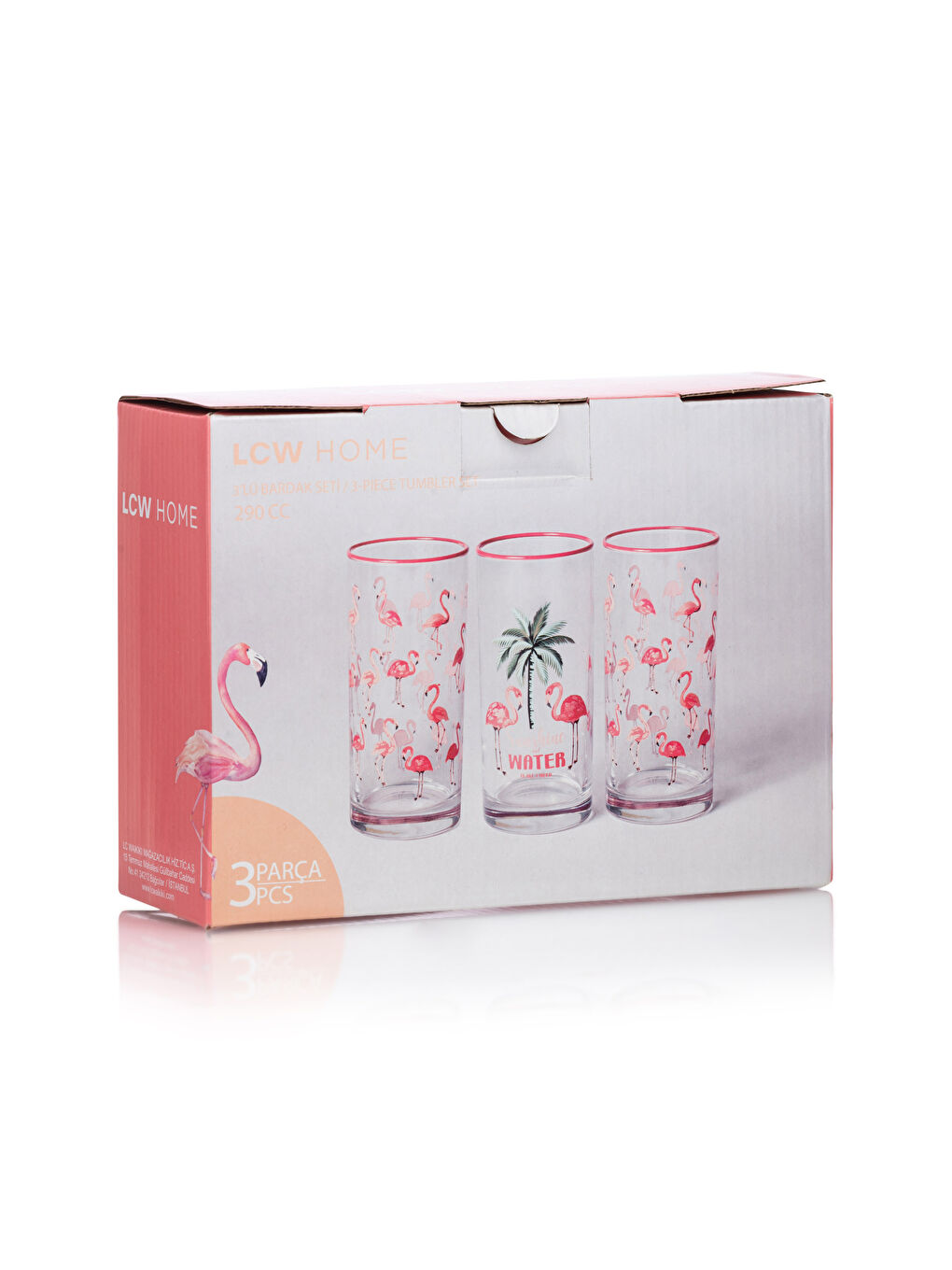 LCW HOME Karışık Baskılı Flamingo Baskılı Bardak 3'lü Set - 3