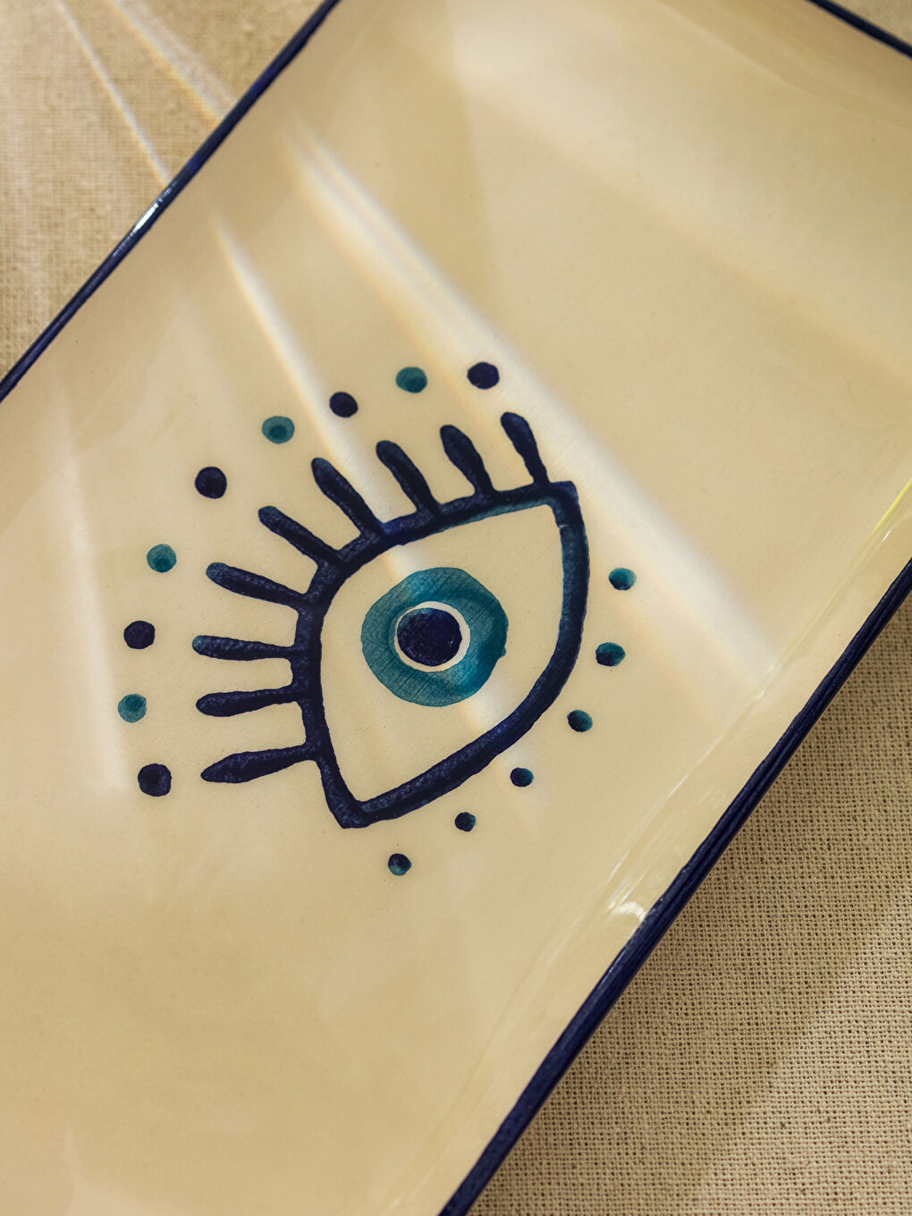 Mavi Göz Baskılı Seramik Sunum Tabağı 29x15 cm-2
