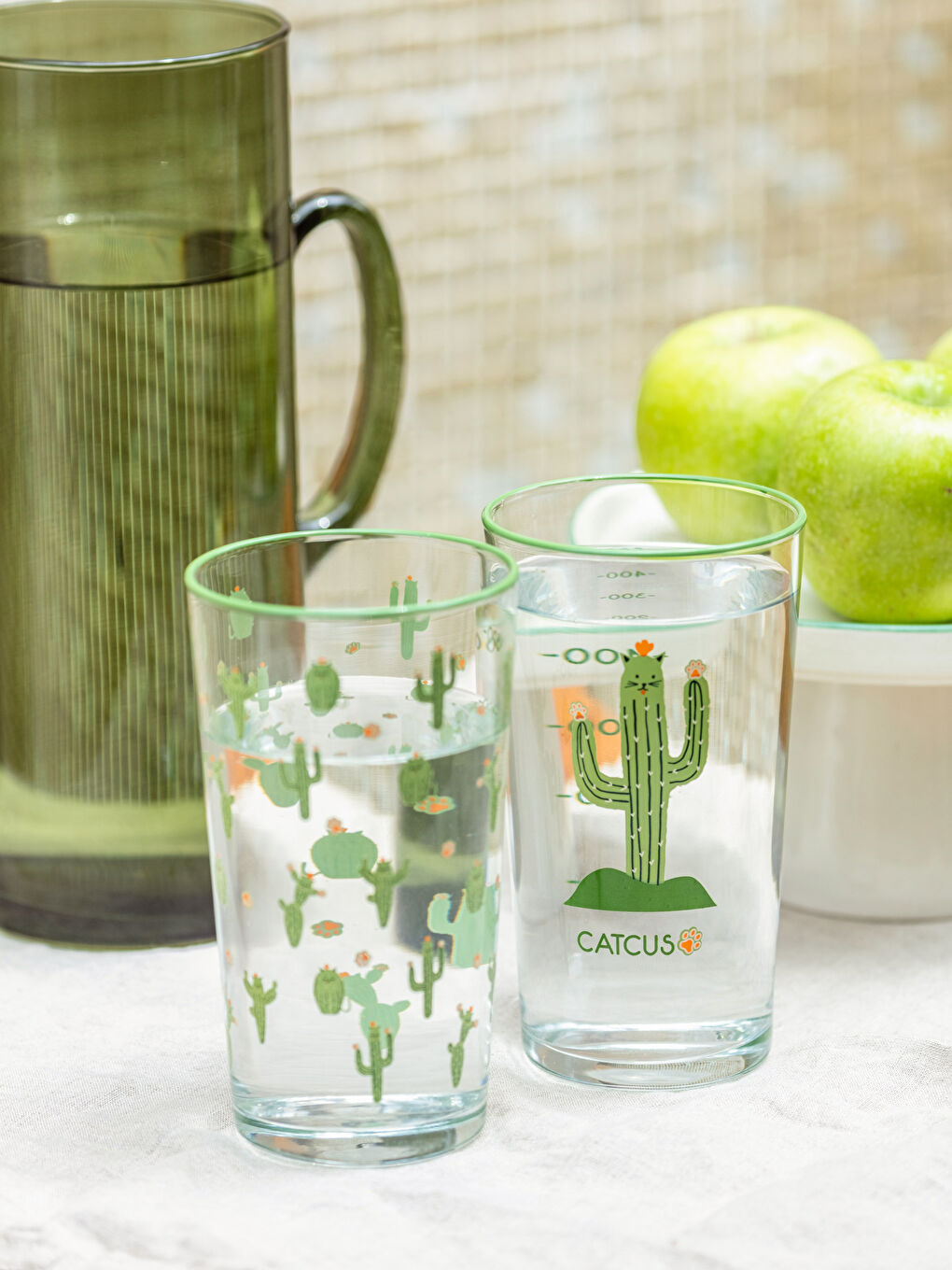 Kaktüs Baskılı Cam Bardak Seti 2'li 500 ml-1