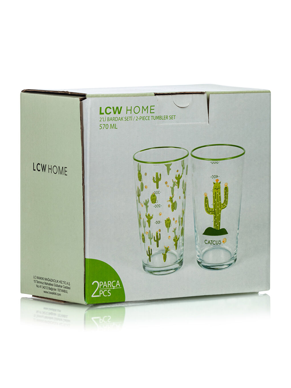 Kaktüs Baskılı Cam Bardak Seti 2'li 500 ml-3