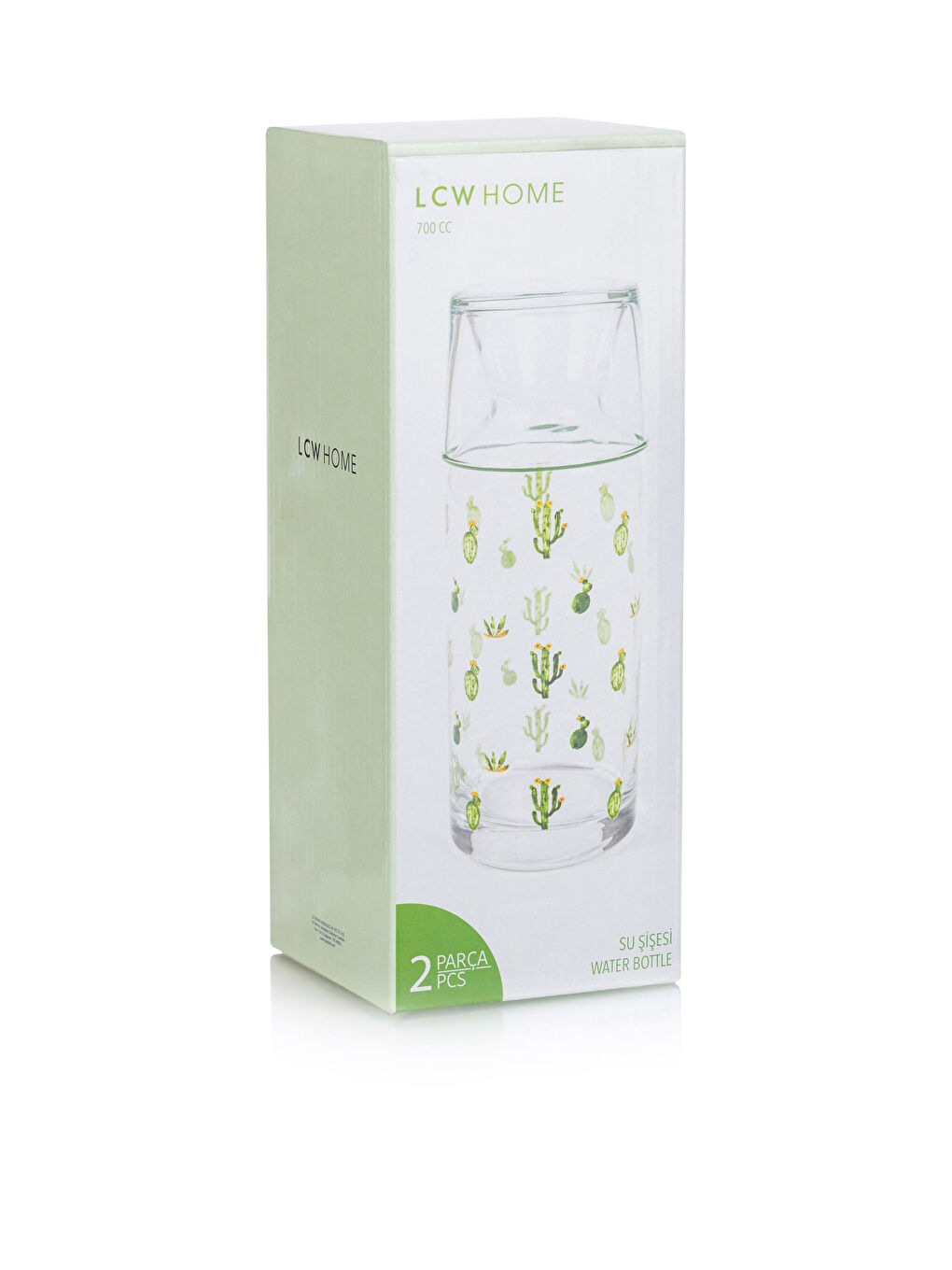 LCW HOME Cactus Printed Glass Carafe Pitcher With Glass Lid 700 Ml -S3IA82Z8-F9C