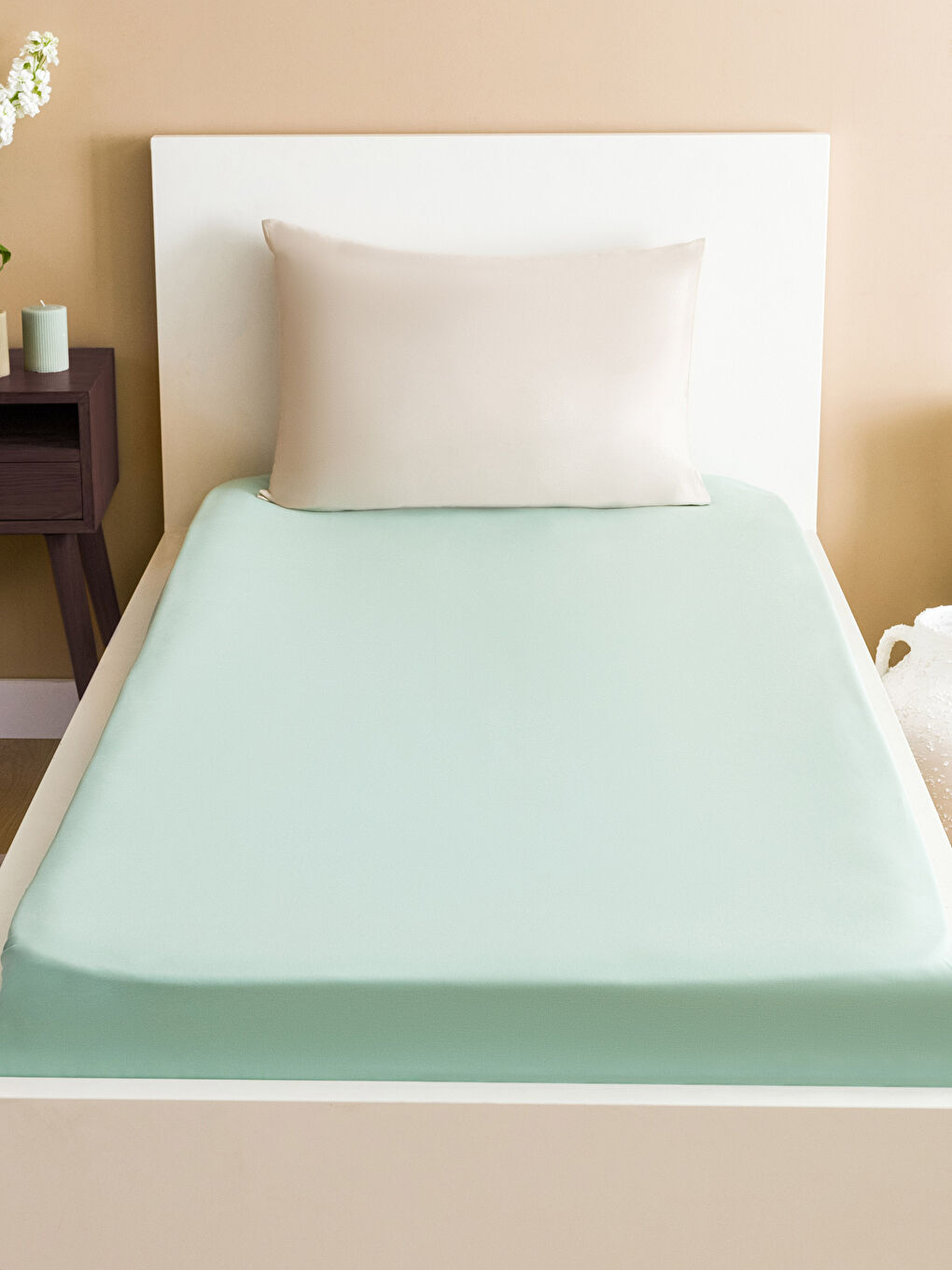 Gri Düz Pamuklu Tek Kişilik Çarşaf 180x240 cm